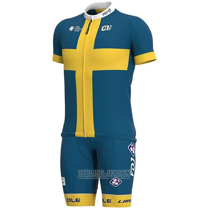 2020 Cycling Jersey Groupama-FDJ Champion Sweden Short Sleeve And Bib Short